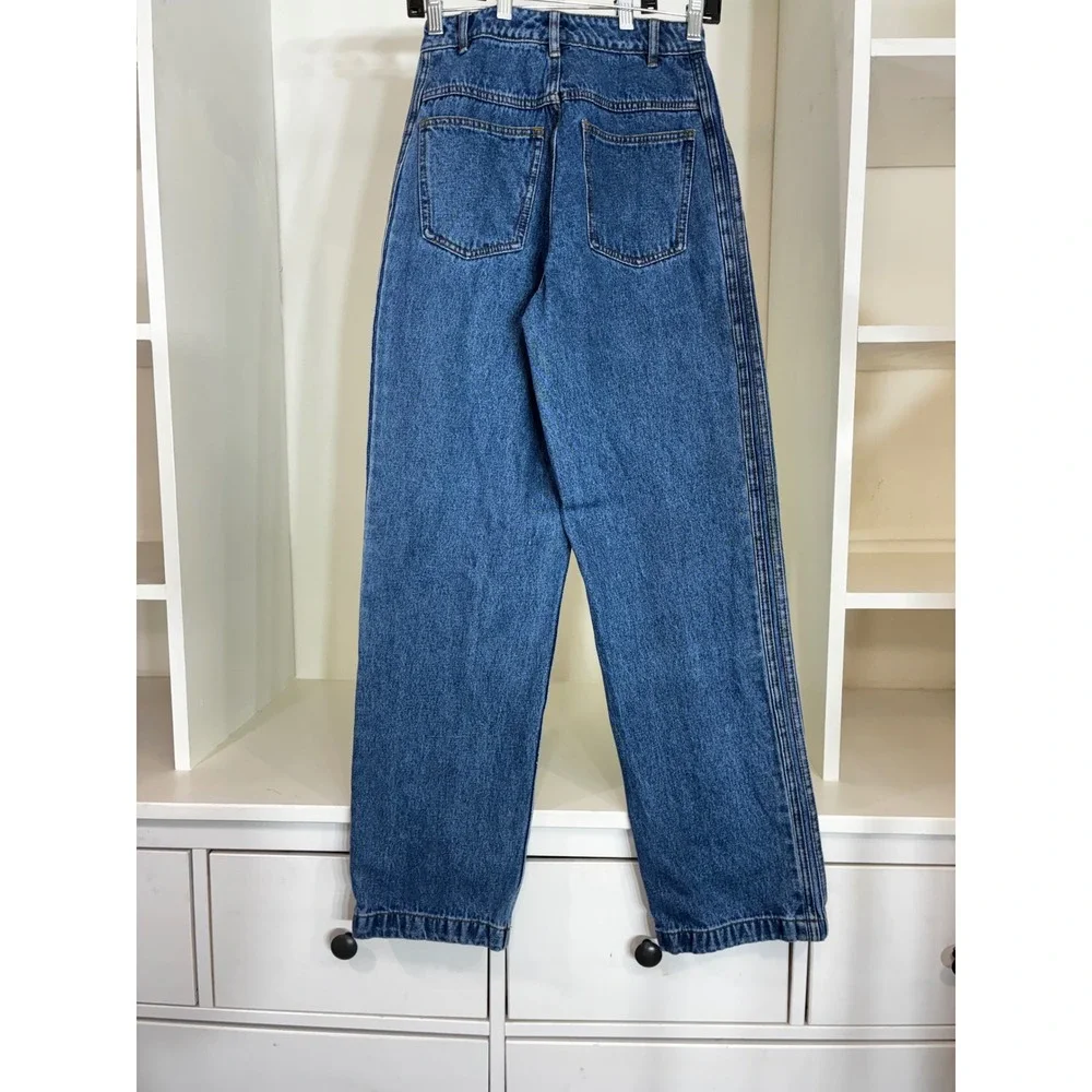 Sold. Adidas Originals Women Blue Pintuck Wide Leg Denim Jeans 3-Stripe Size - Picture 3 of 9